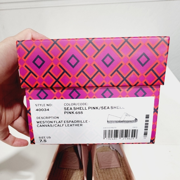 NEW AUTHENTIC TORY BURCH WESTON FLAT ESPADRILLE PINK - Picture 6 of 6